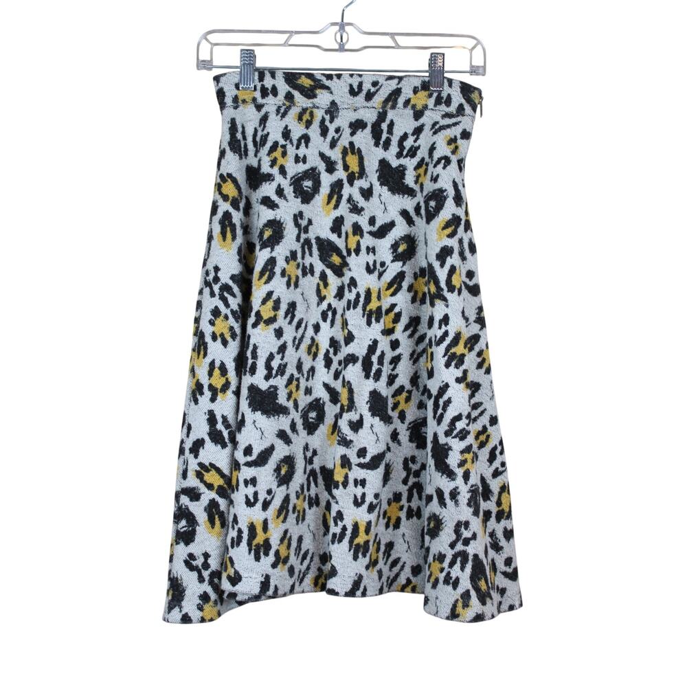 & Other Stories Grey Animal Print A-Line Knit To Knee Stylish Playful Skirt